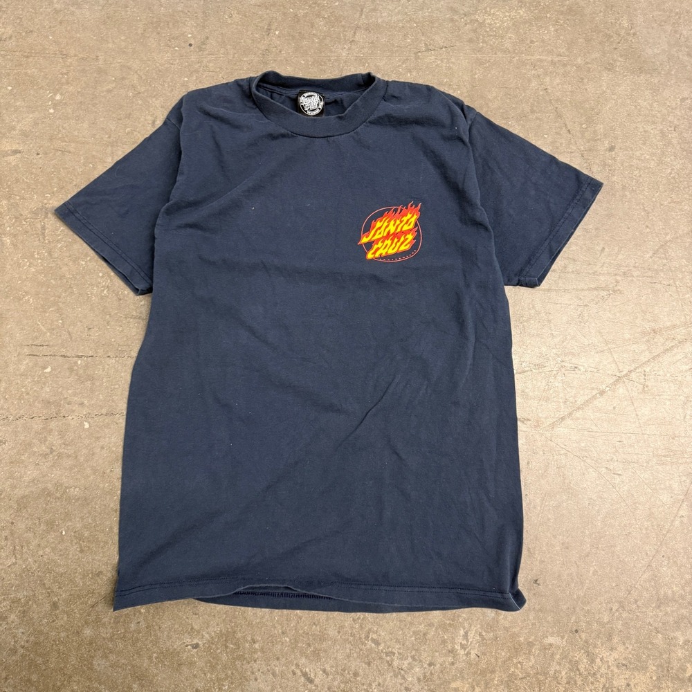 Santa Cruz Skateboards Flame Dot Logo Navy Blue Graphic T-Shirt Mens Medium